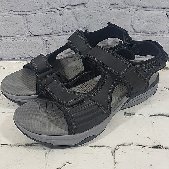 Clarks Other - Clarks Mens Wave Walk Fishermans Sandals Size 10 Black Strap Hiking Walking